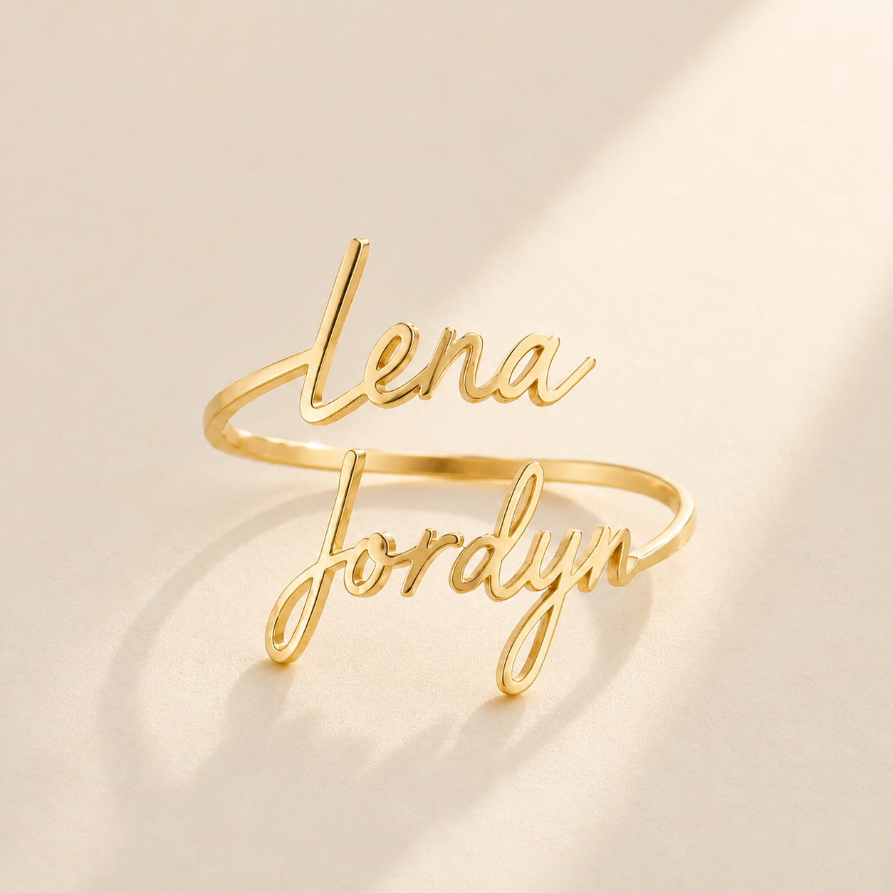 Custom Two-Name Wrap Ring lifestyle photo - personalized name ring Anthology Jewelry