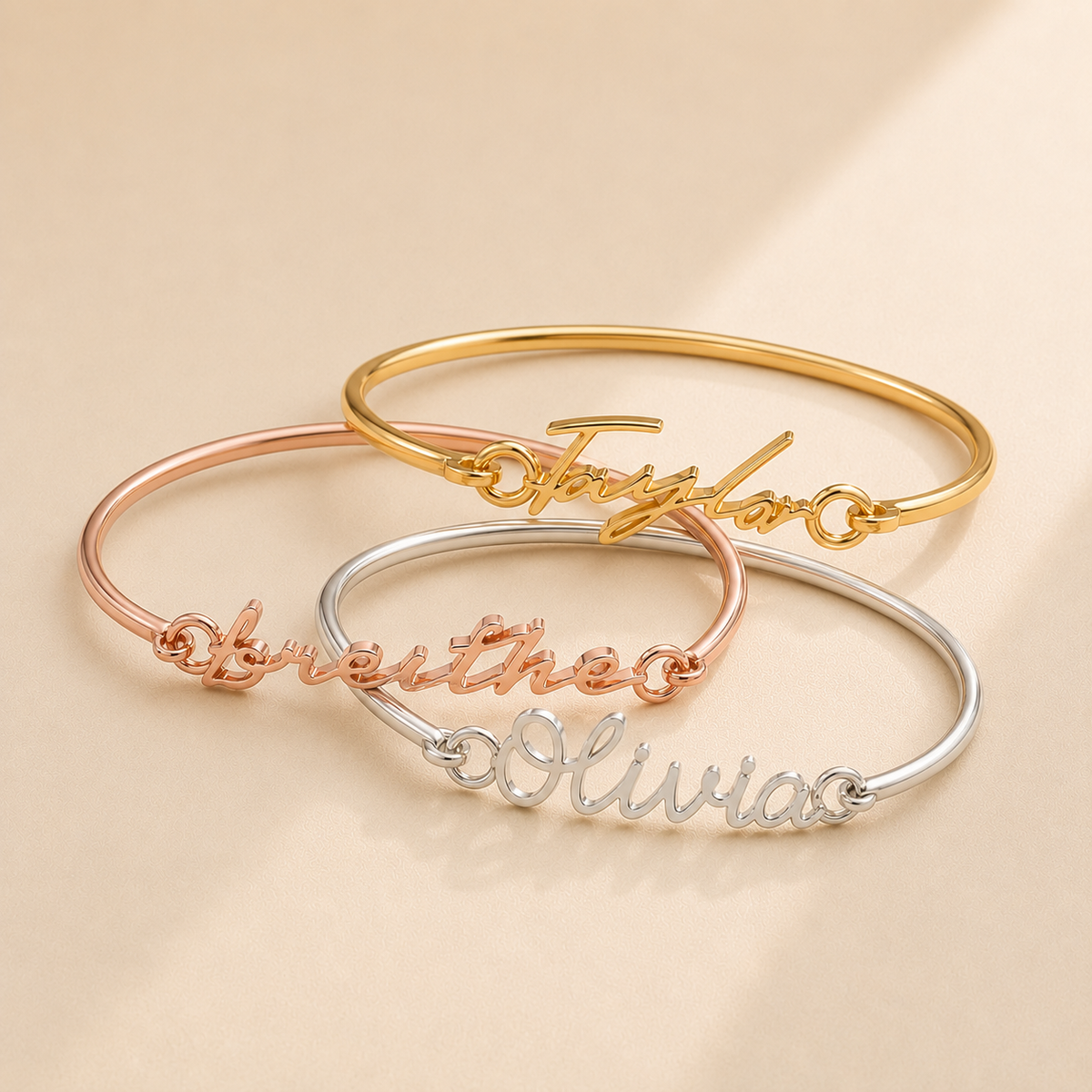 Custom Cuff Bracelet alternate angle - personalized handwriting jewelry Anthology Jewelry.