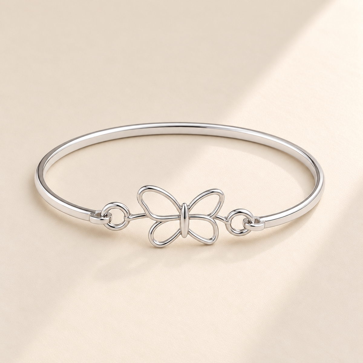 Custom Drawing Cuff Bracelet hero photo - silver open hand-drawn butterfly, generated design concept Anthology Jewelry