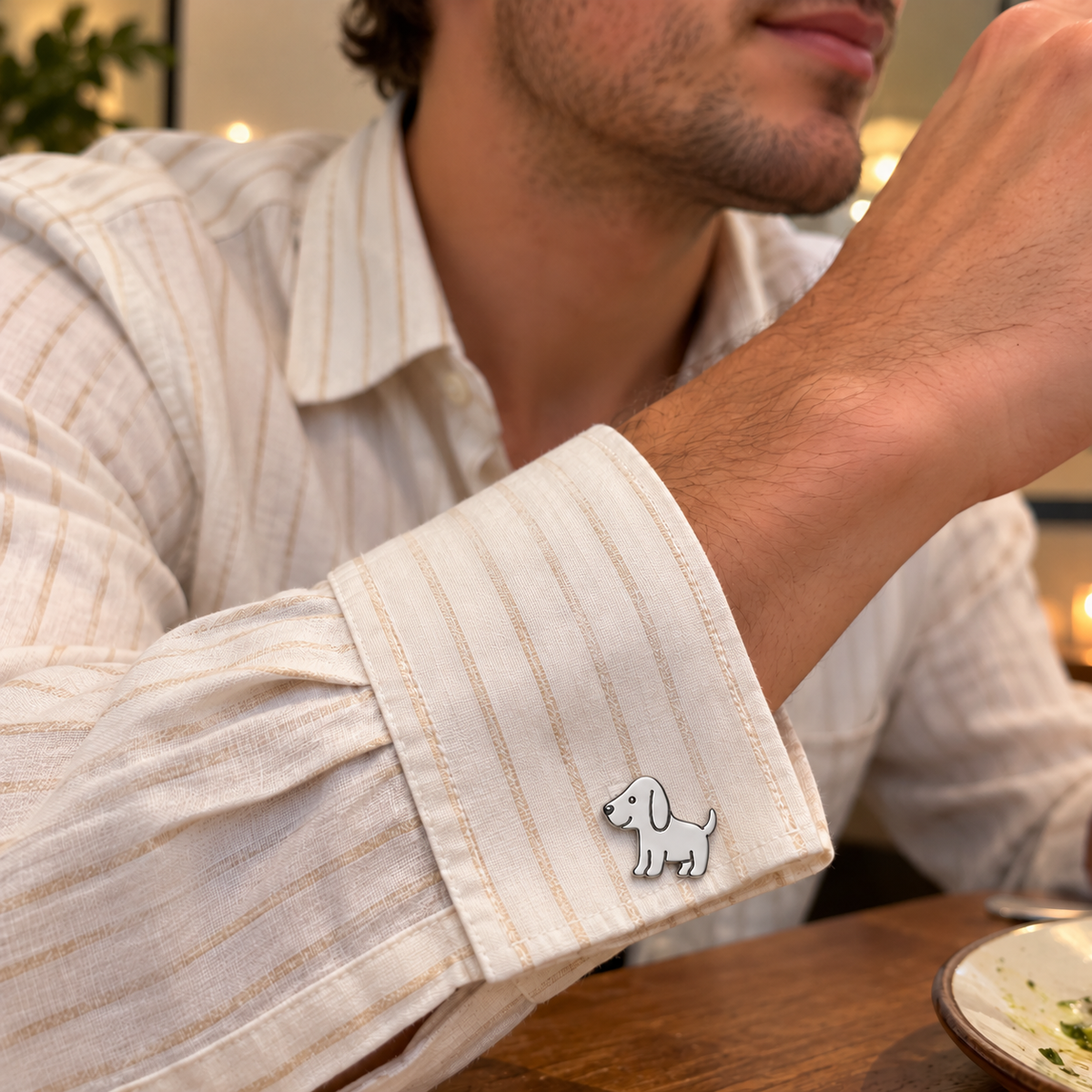 Custom Drawing Cufflinks UGC photo - silver filled hand-drawn dog with engraved details, generated design concept Anthology Jewelry