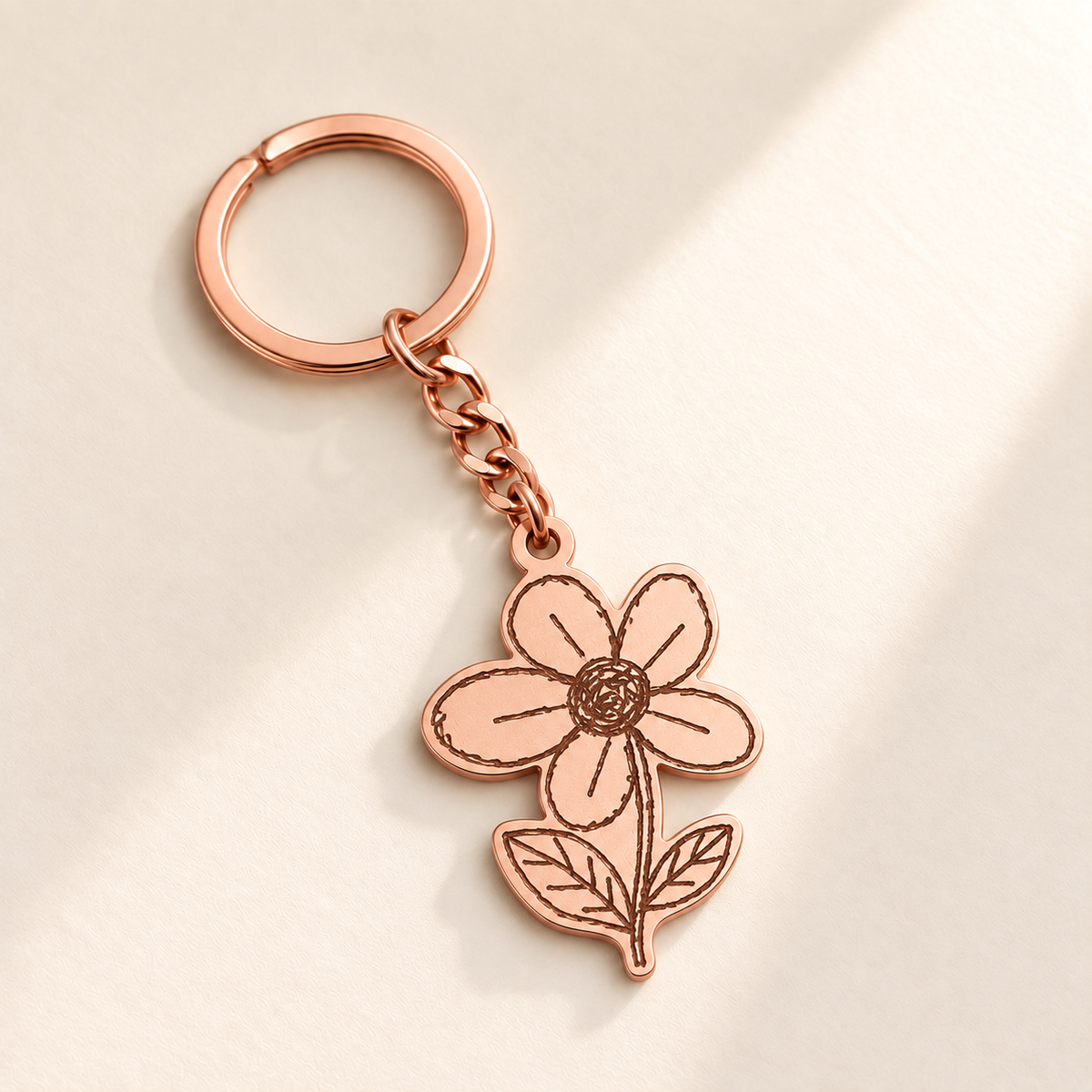 Custom Drawing Keychain hero-rose-gold photo - rose gold wonky hand-drawn flower, generated design concept Anthology Jewelry