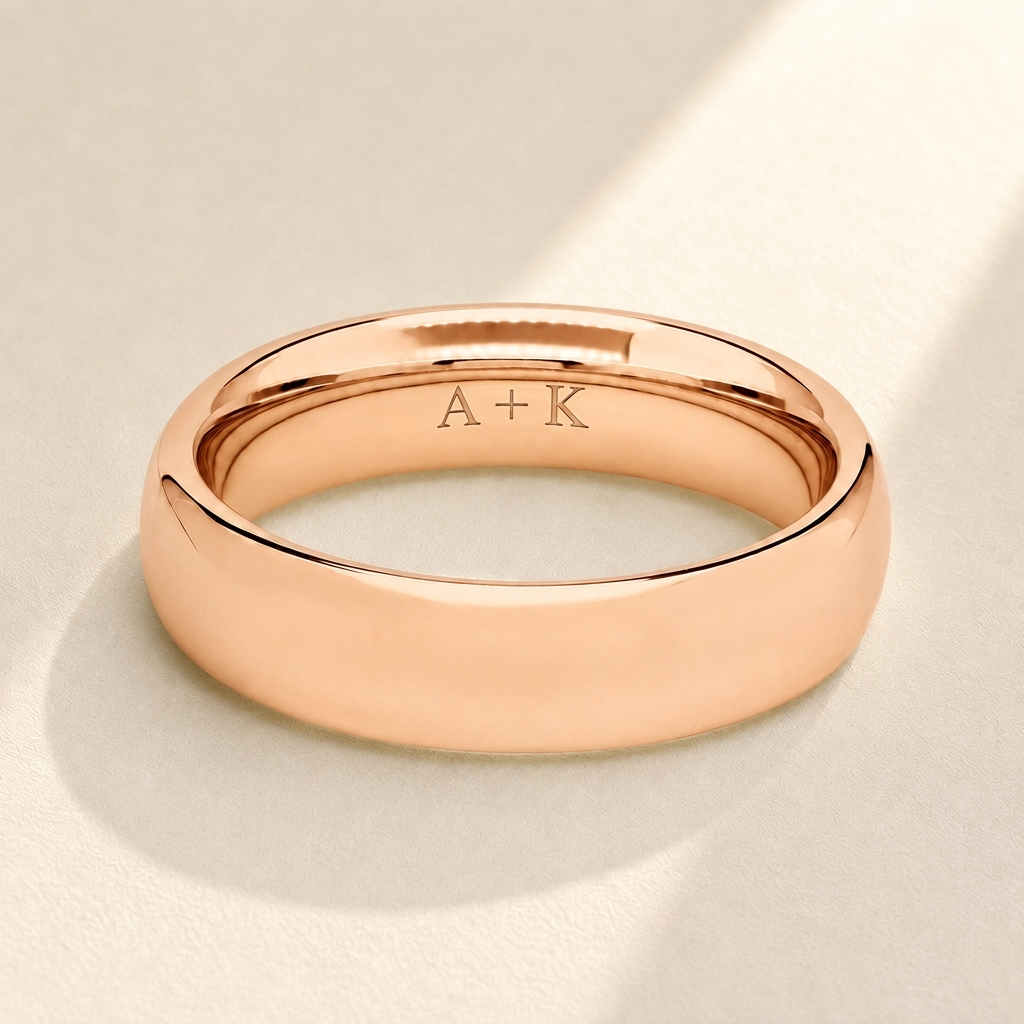 Custom Engravable Wedding Band Tungsten Finish - Side View Anthology Jewelry.