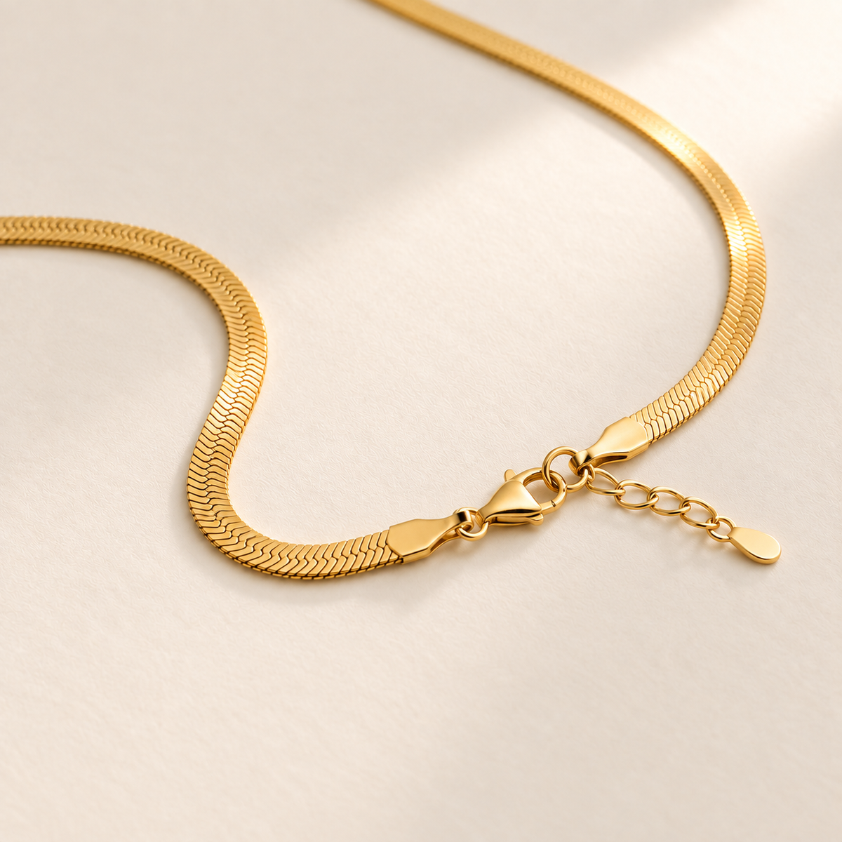 Custom Engraved Herringbone Necklace glamour 1 photo - gold chain clasp and extender detail Anthology Jewelry