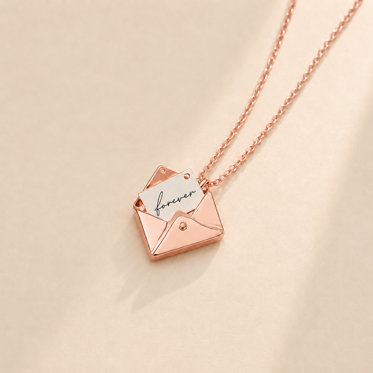 Custom Envelope Necklace gold finish detail - personalized message pendant Anthology Jewelry