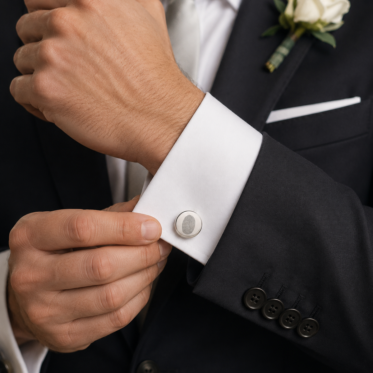 Custom fingerprint engraved cufflinks for men - Anthology Jewelry