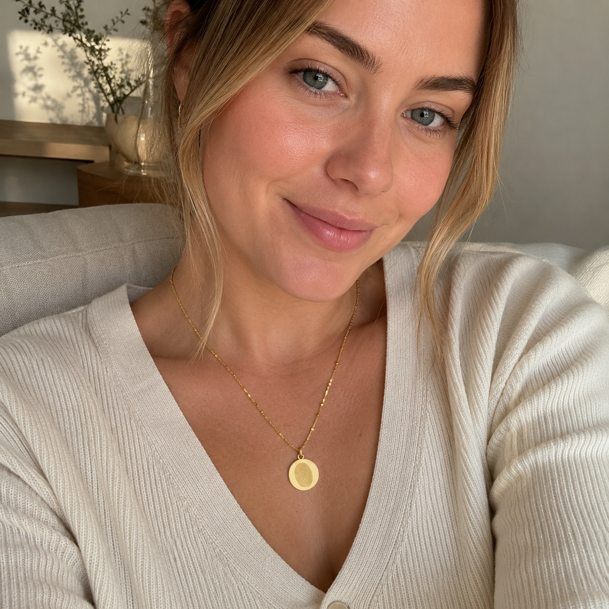 Custom Fingerprint Necklace worn lifestyle photo - Anthology Jewelry Company