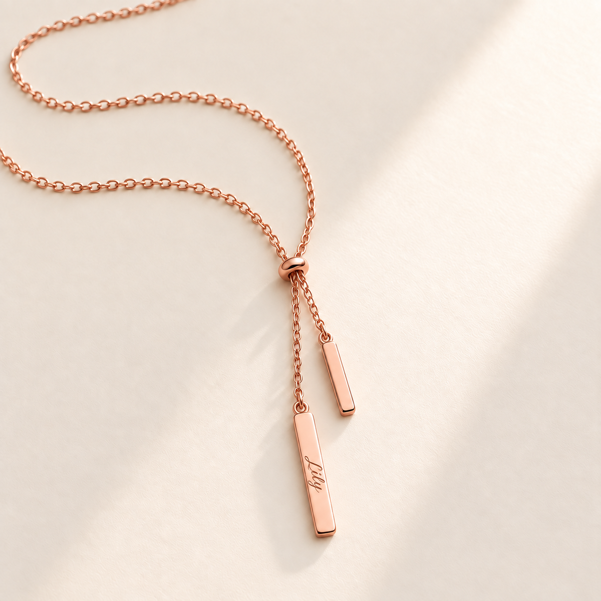 Custom Handwriting Lariat Necklace hero rose gold photo - rose gold handwriting lariat engraved Lily Anthology Jewelry