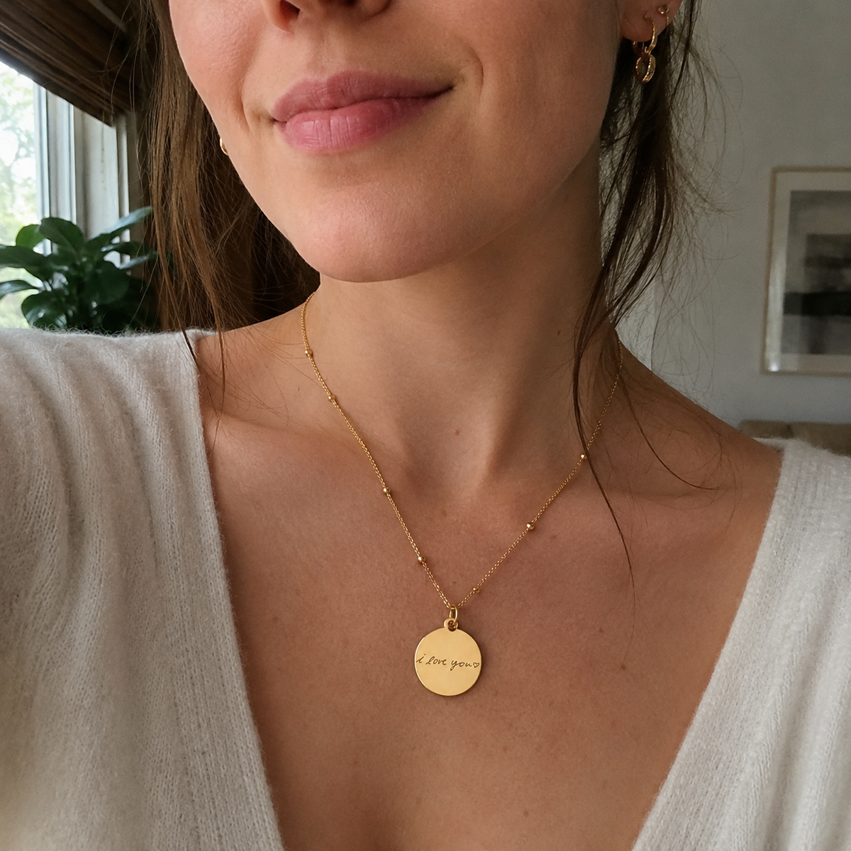 Custom Handwriting Necklace, selfie lifestyle shot