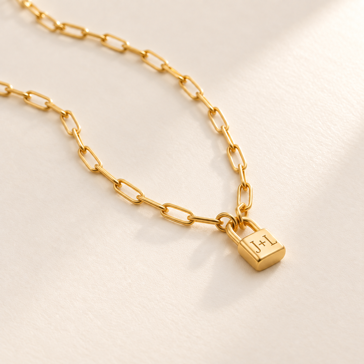 Custom Initial Lock Necklace glamour 1 photo - tiny closed padlock on paperclip chain Anthology Jewelry
