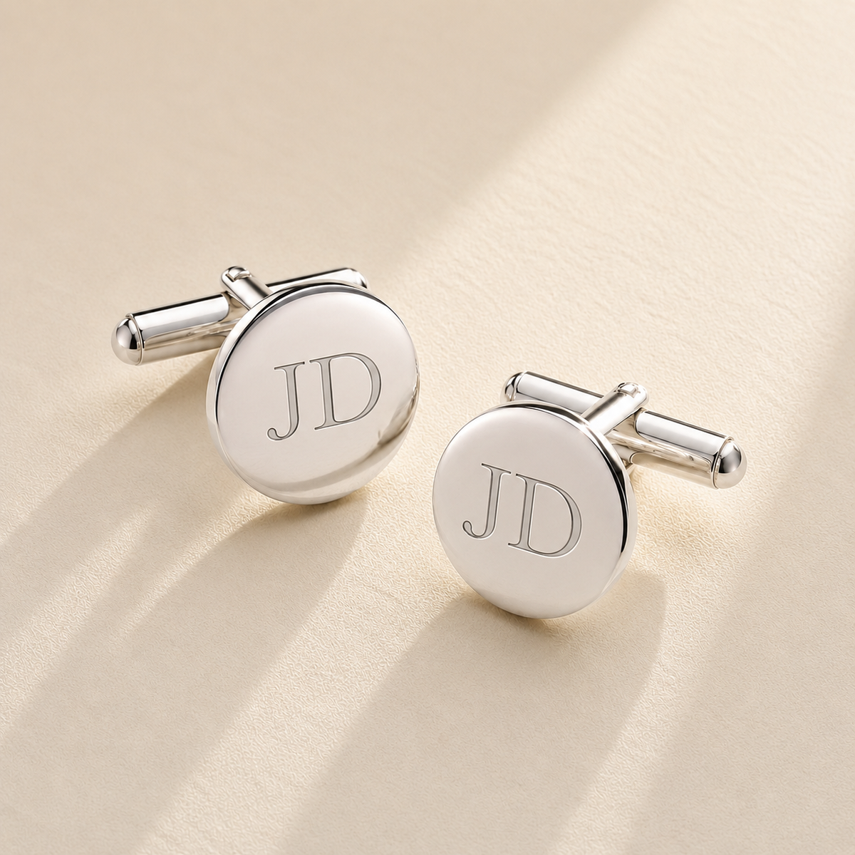 Custom Initials Cufflinks silver pair photo - engraved silver initials cufflinks Anthology Jewelry