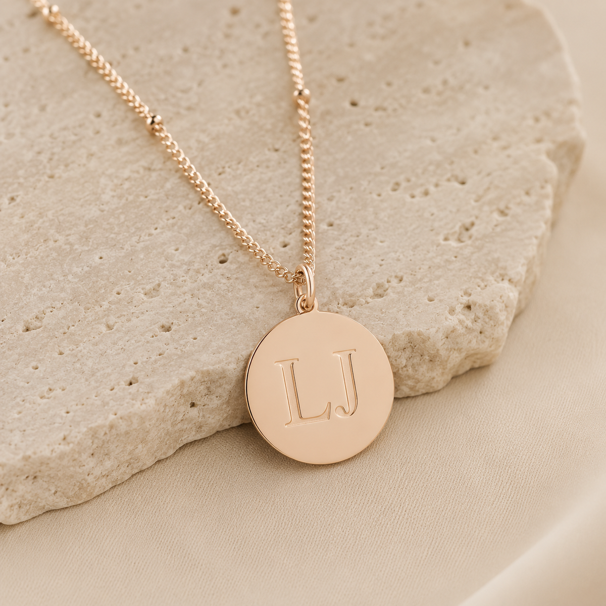 Custom Initials Necklace, rose gold disc pendant