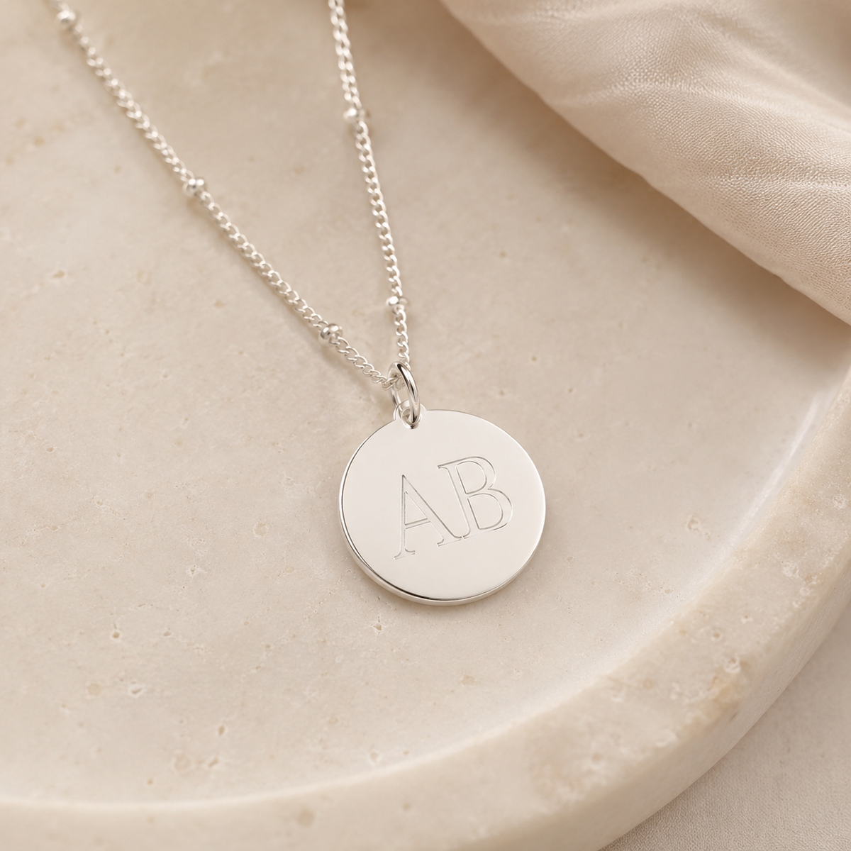 Custom Initials Necklace, silver disc pendant