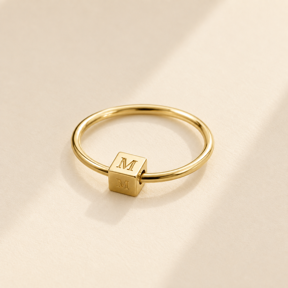 Custom Mini Block Ring in gold, front three-quarter hero