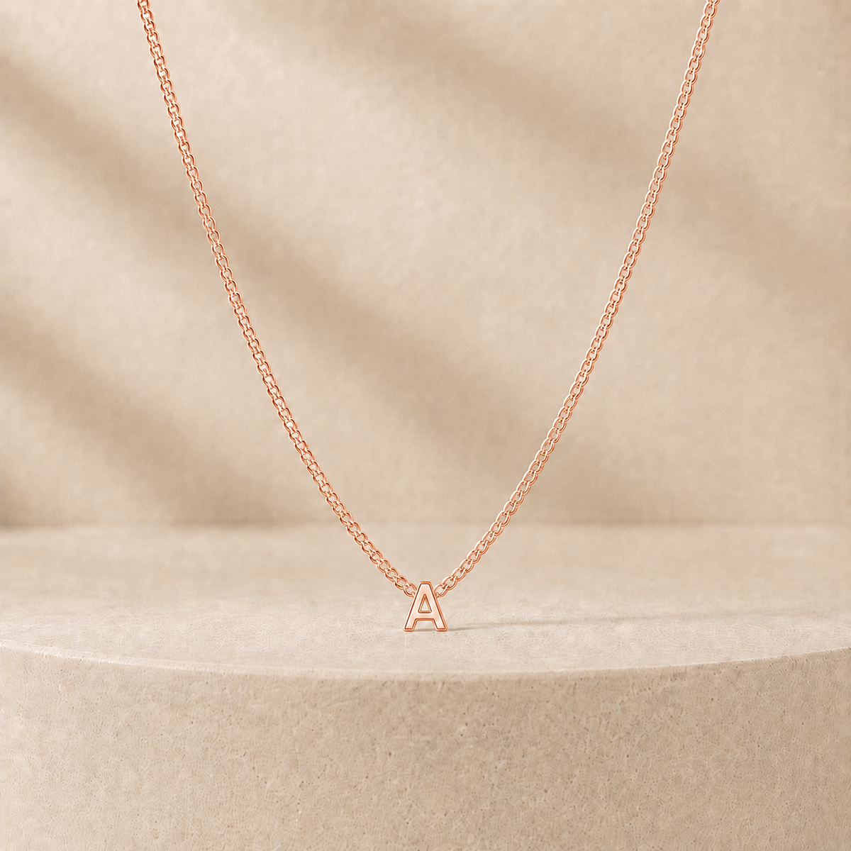 Custom Mini Letter Necklace 14K Rose Gold Initial A - Anthology Jewelry