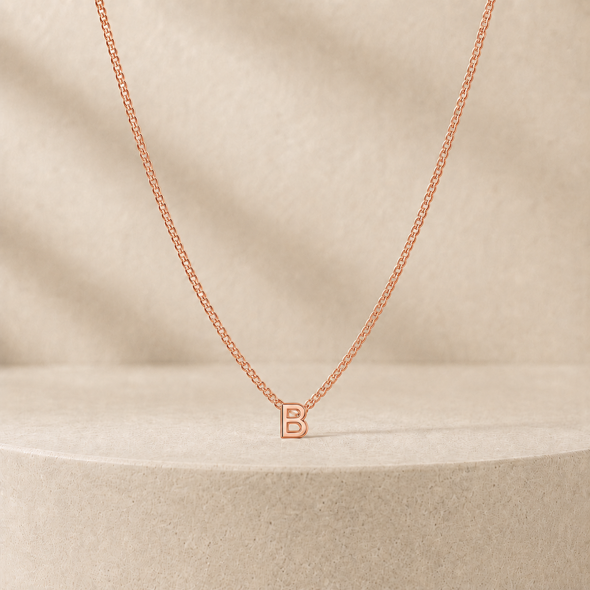 Custom Mini Letter Necklace 14K Rose Gold Initial B - Anthology Jewelry