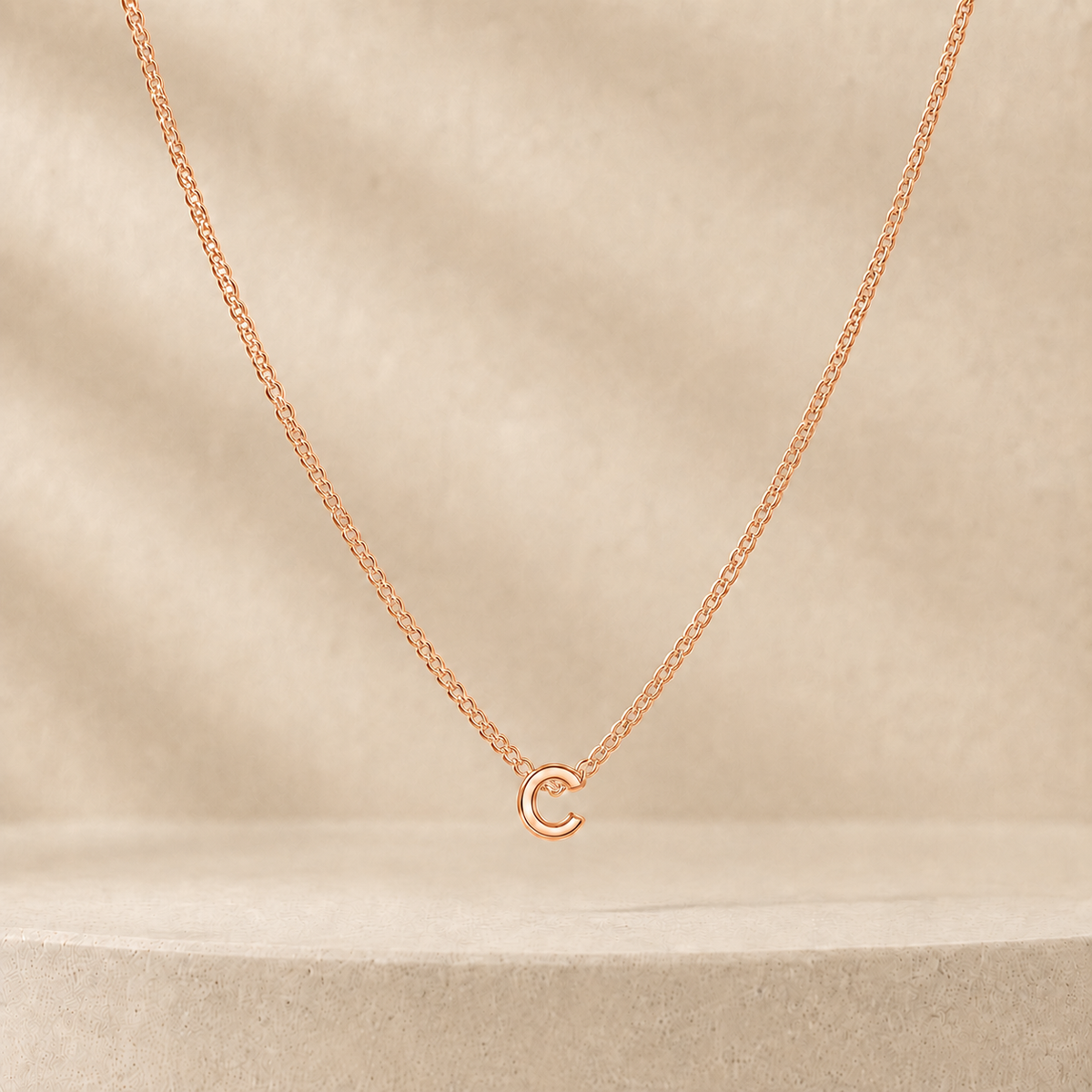 Custom Mini Letter Necklace 14K Rose Gold Initial C - Anthology Jewelry