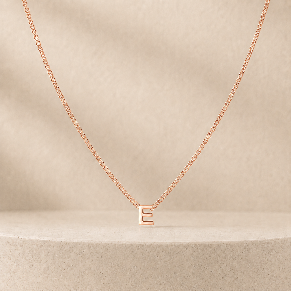 Custom Mini Letter Necklace 14K Rose Gold Initial E - Anthology Jewelry