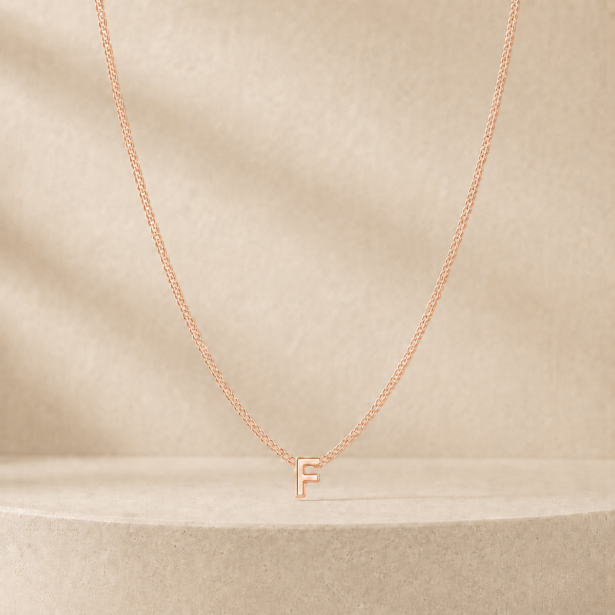Custom Mini Letter Necklace 14K Rose Gold Initial F - Anthology Jewelry