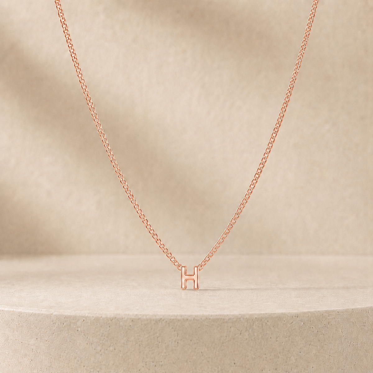 Custom Mini Letter Necklace 14K Rose Gold Initial H - Anthology Jewelry