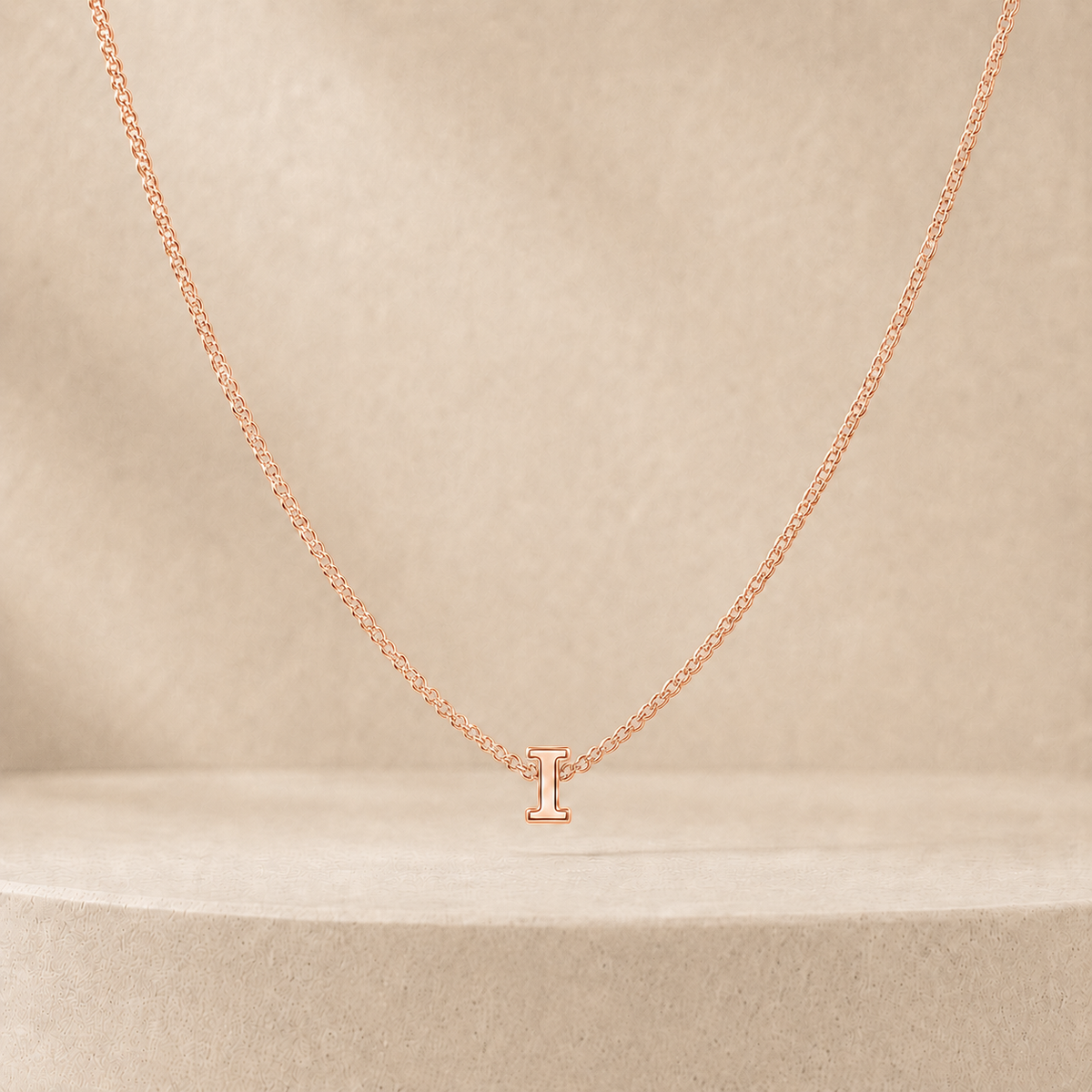 Custom Mini Letter Necklace 14K Rose Gold Initial I - Anthology Jewelry
