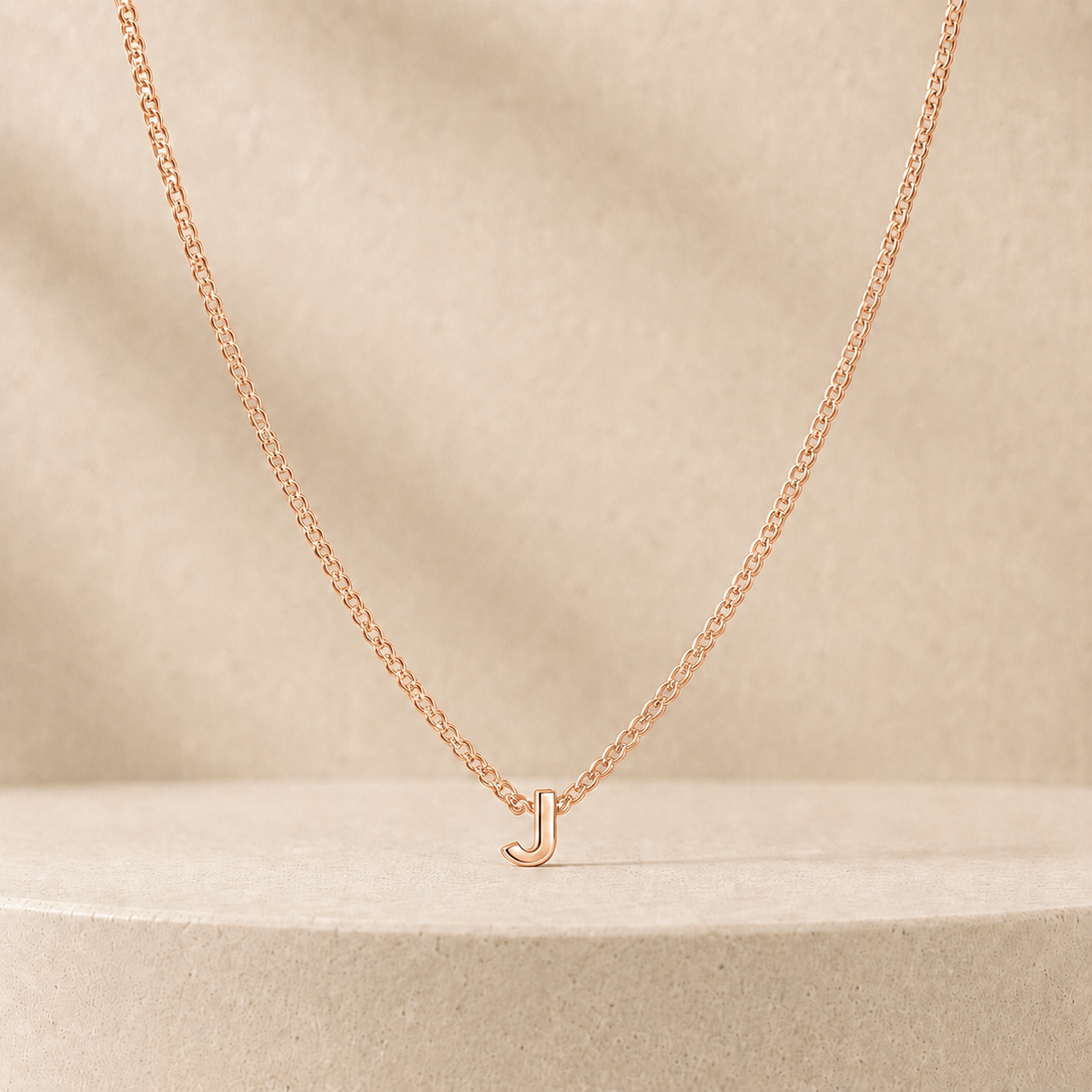 Custom Mini Letter Necklace 14K Rose Gold Initial J - Anthology Jewelry