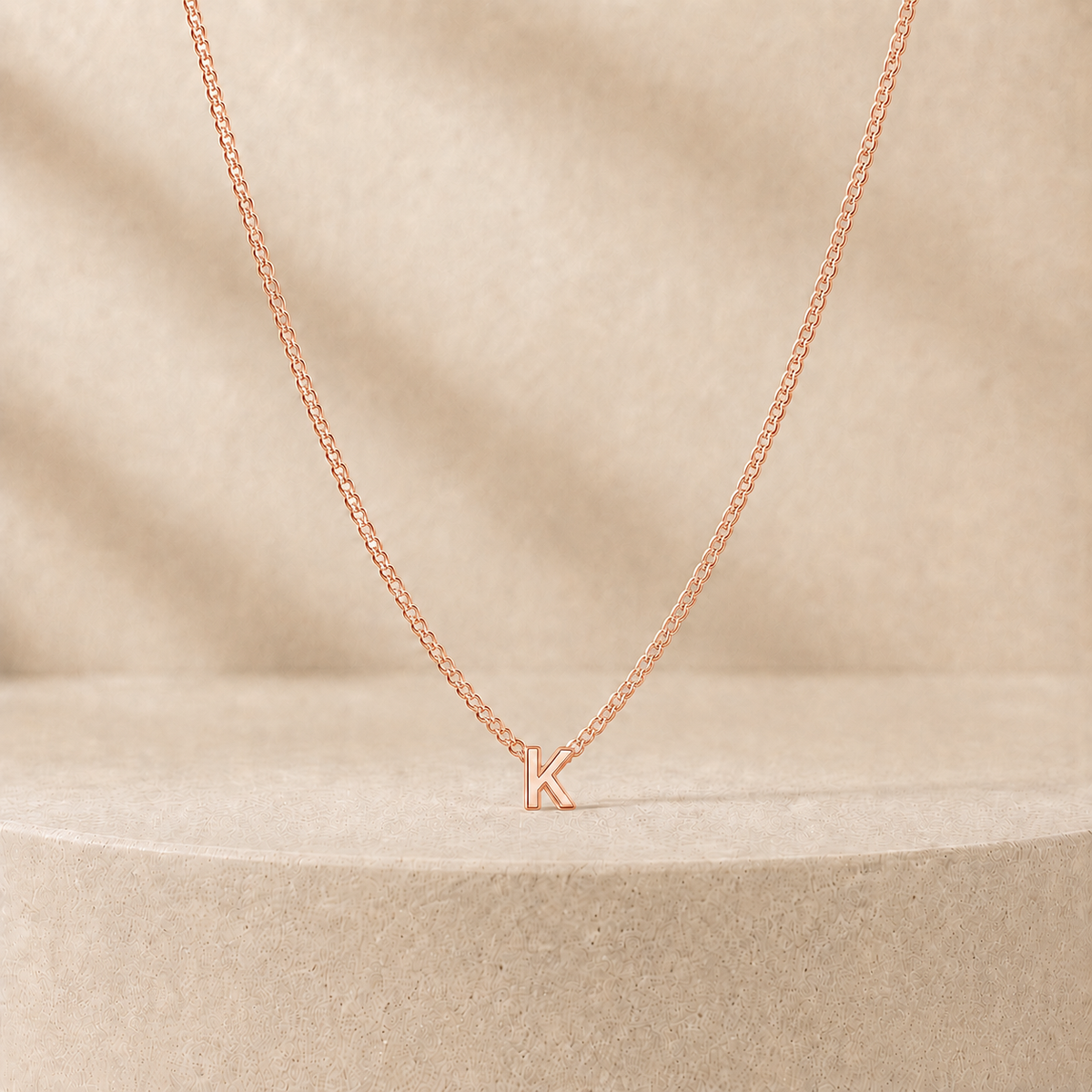 Custom Mini Letter Necklace 14K Rose Gold Initial K - Anthology Jewelry