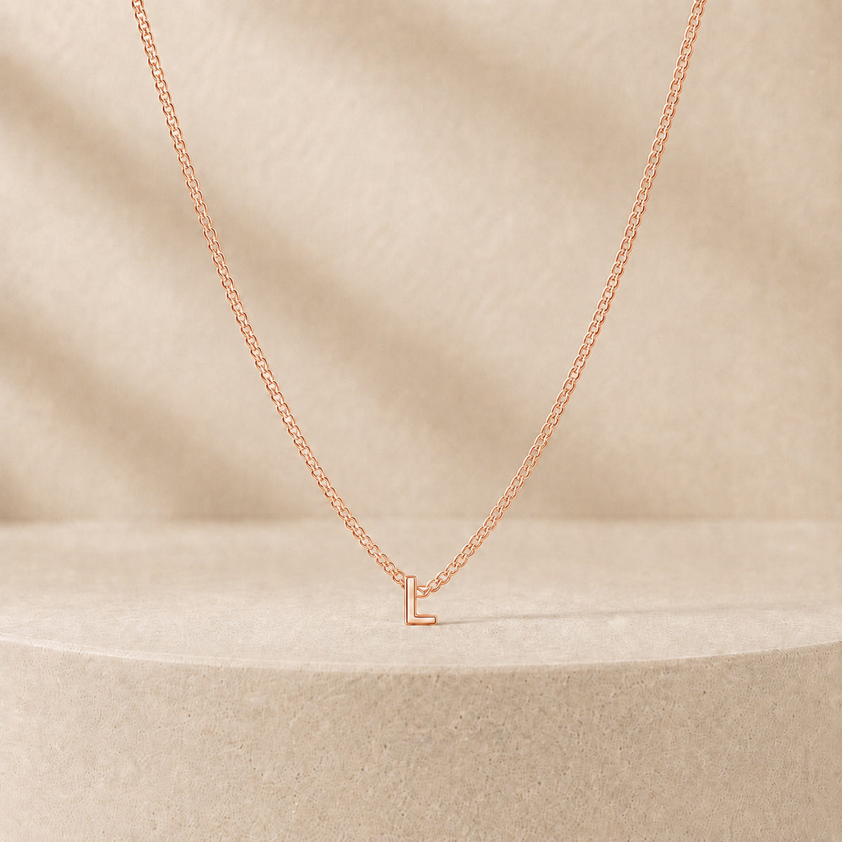 Custom Mini Letter Necklace 14K Rose Gold Initial L - Anthology Jewelry