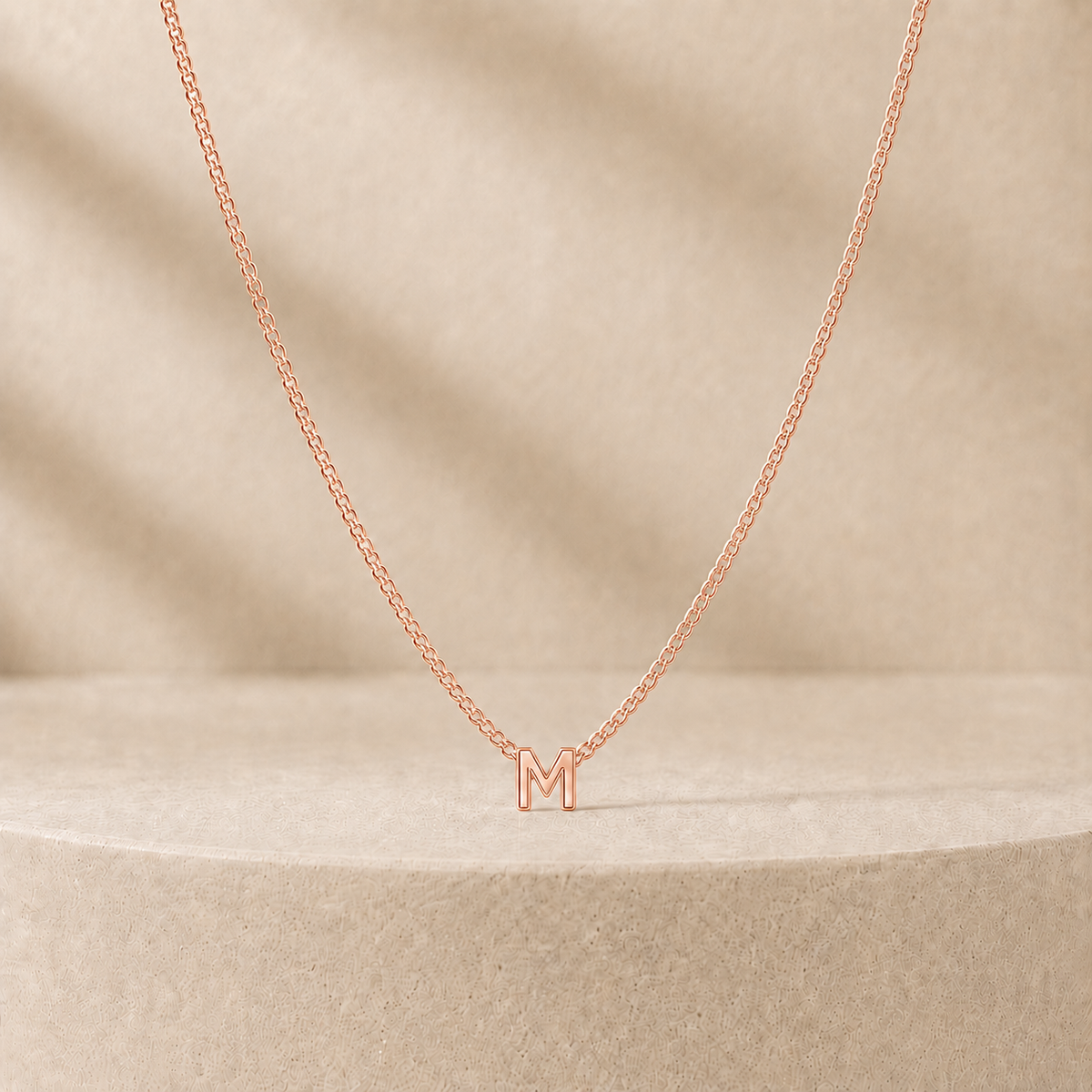 Custom Mini Letter Necklace 14K Rose Gold Initial M - Anthology Jewelry