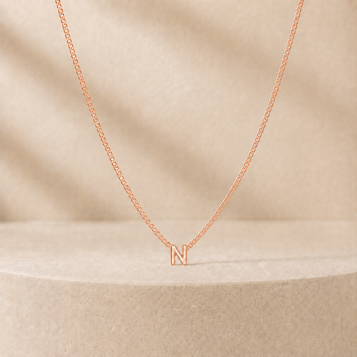 Custom Mini Letter Necklace 14K Rose Gold Initial N - Anthology Jewelry