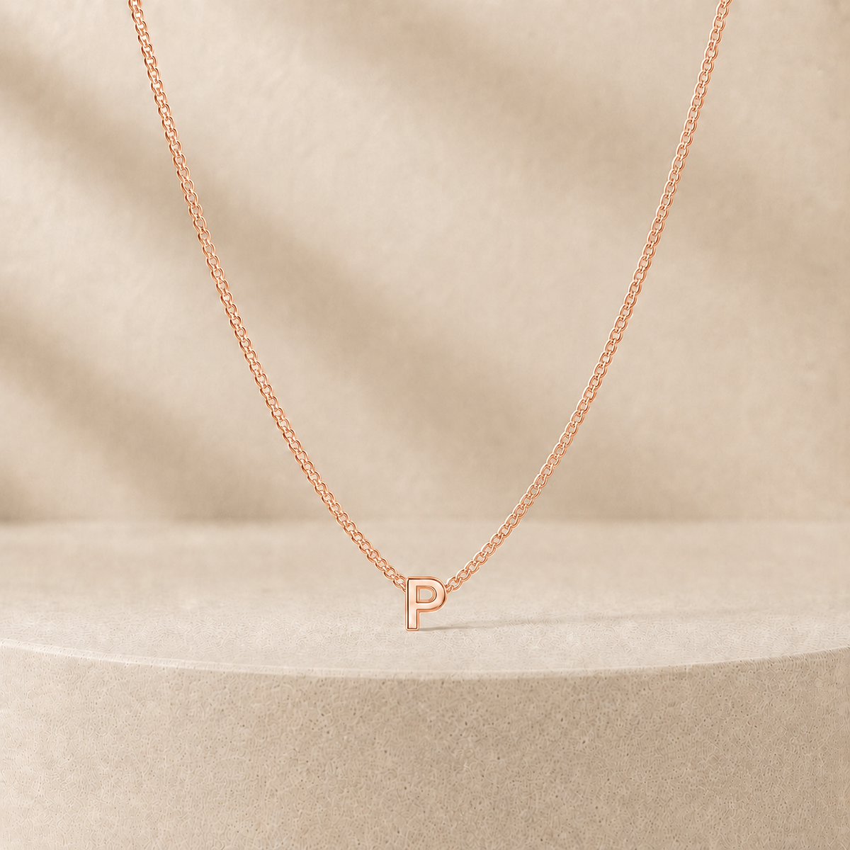 Custom Mini Letter Necklace 14K Rose Gold Initial P - Anthology Jewelry