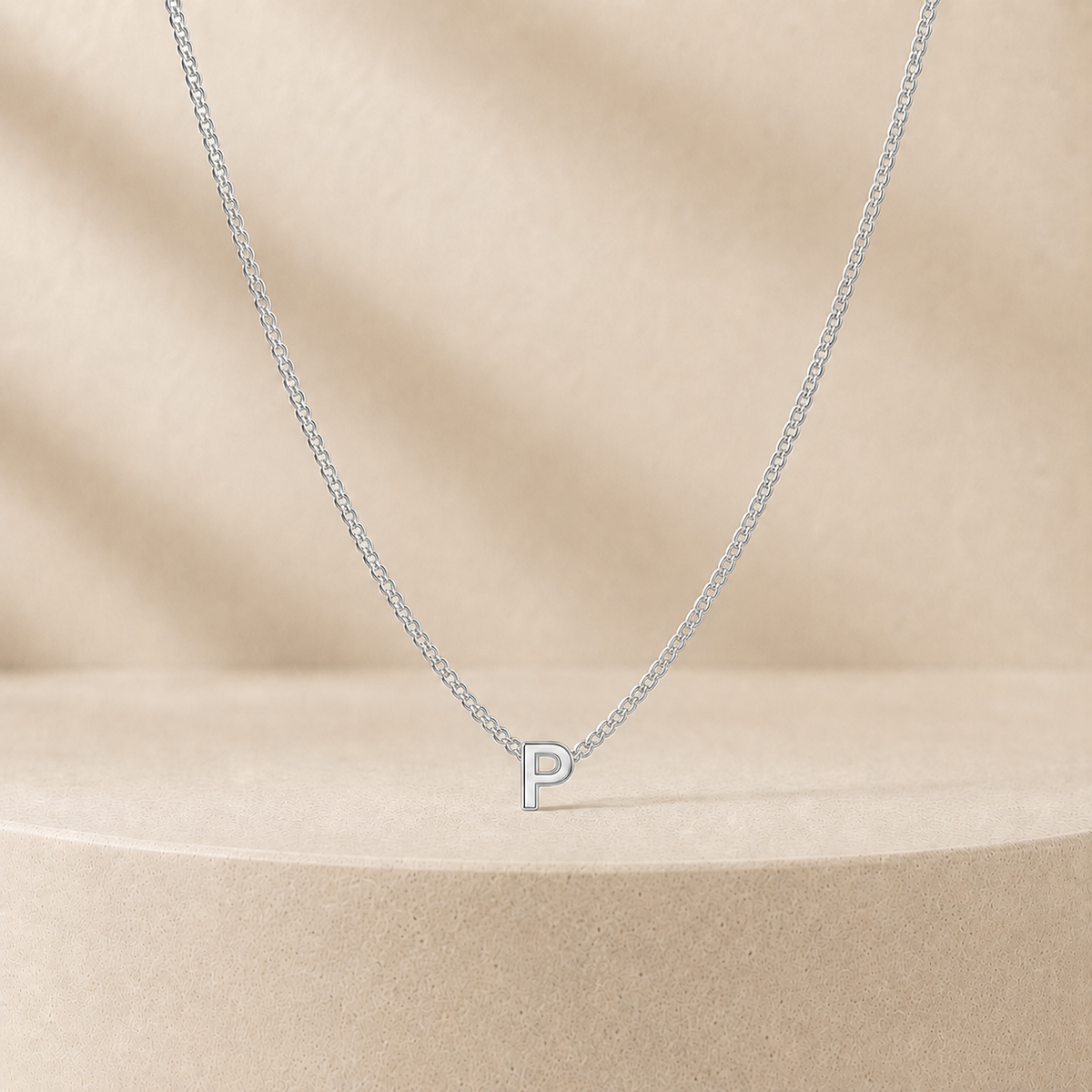 Custom Mini Letter Necklace Sterling Silver Initial P - Anthology Jewelry