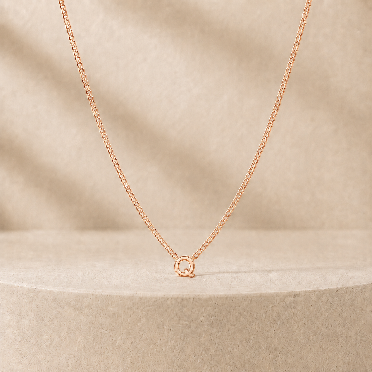 Custom Mini Letter Necklace 14K Rose Gold Initial Q - Anthology Jewelry