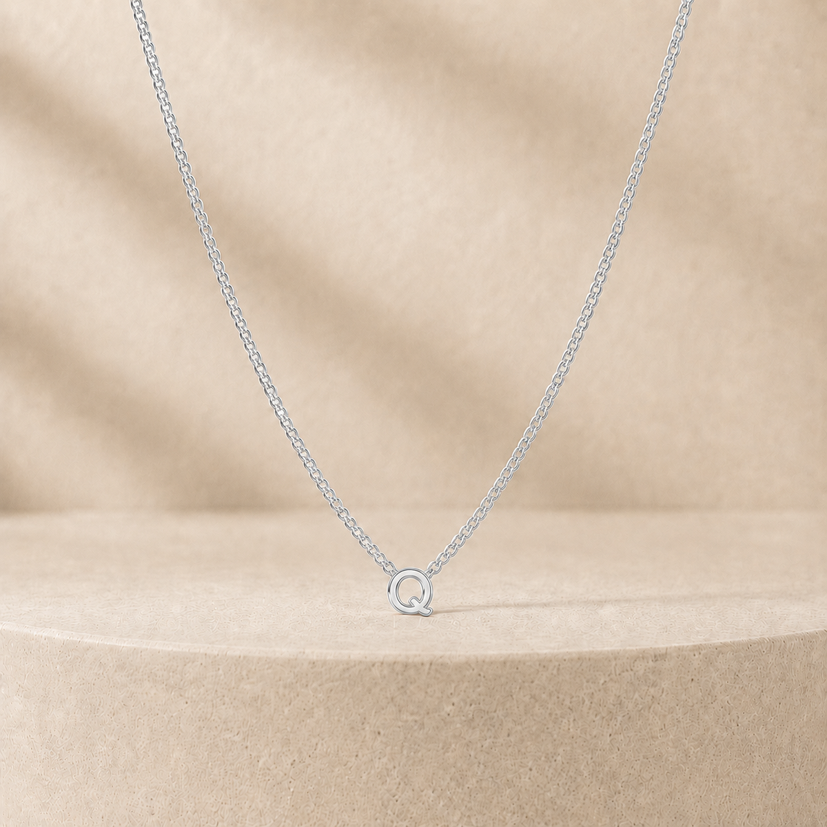 Custom Mini Letter Necklace Sterling Silver Initial Q - Anthology Jewelry
