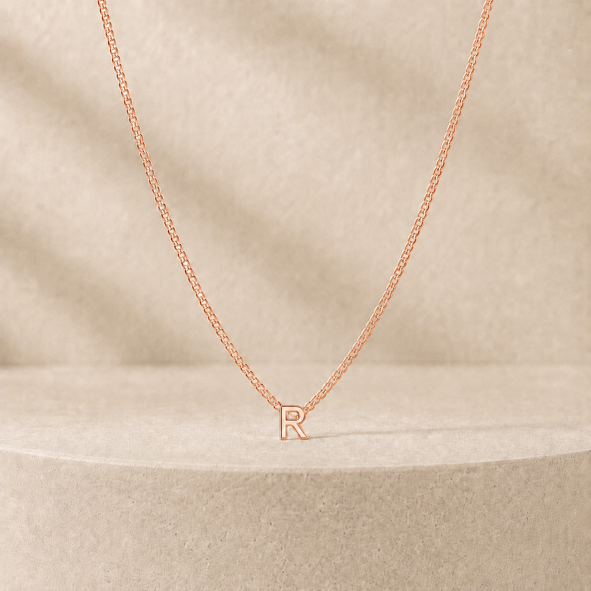 Custom Mini Letter Necklace 14K Rose Gold Initial R - Anthology Jewelry