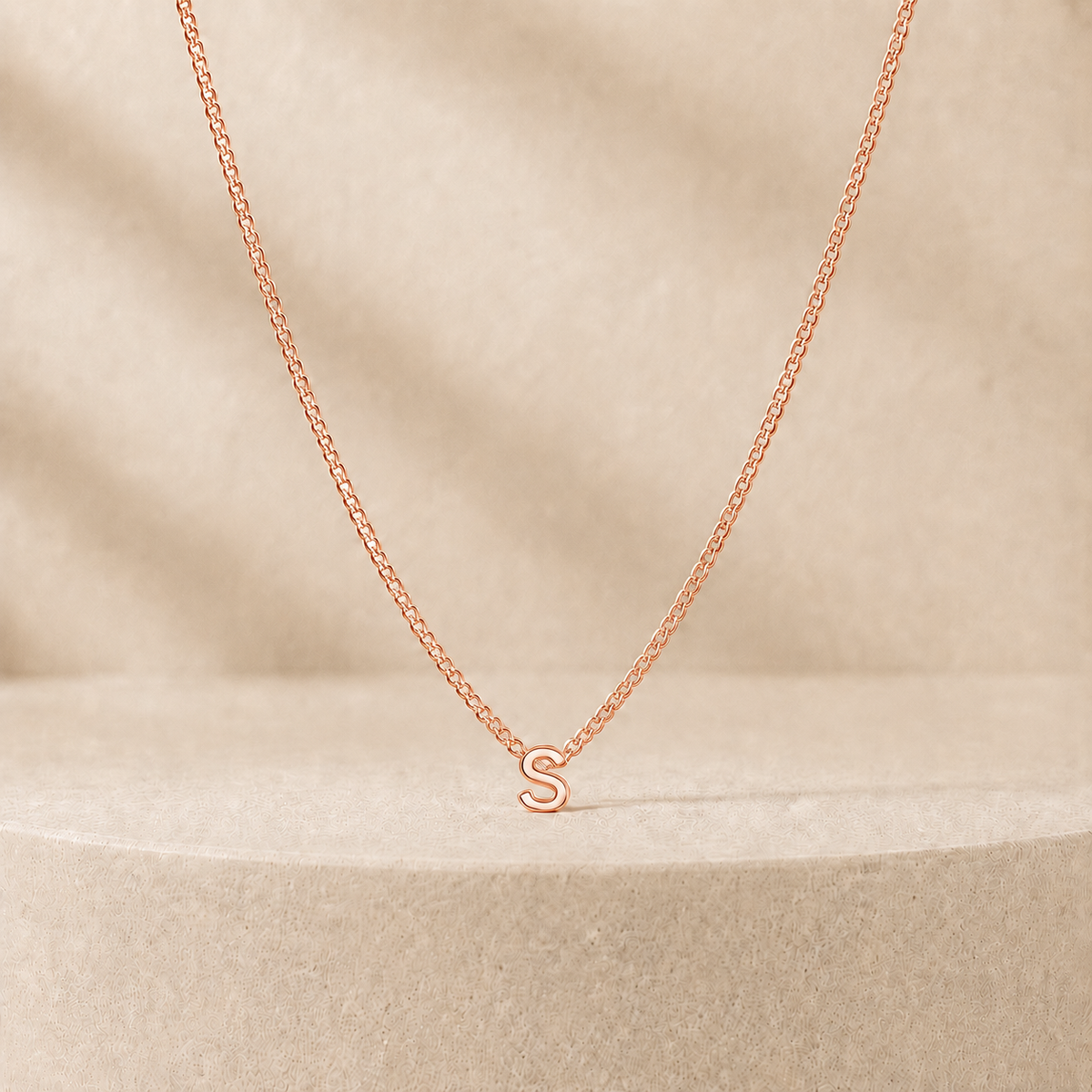 Custom Mini Letter Necklace 14K Rose Gold Initial S - Anthology Jewelry