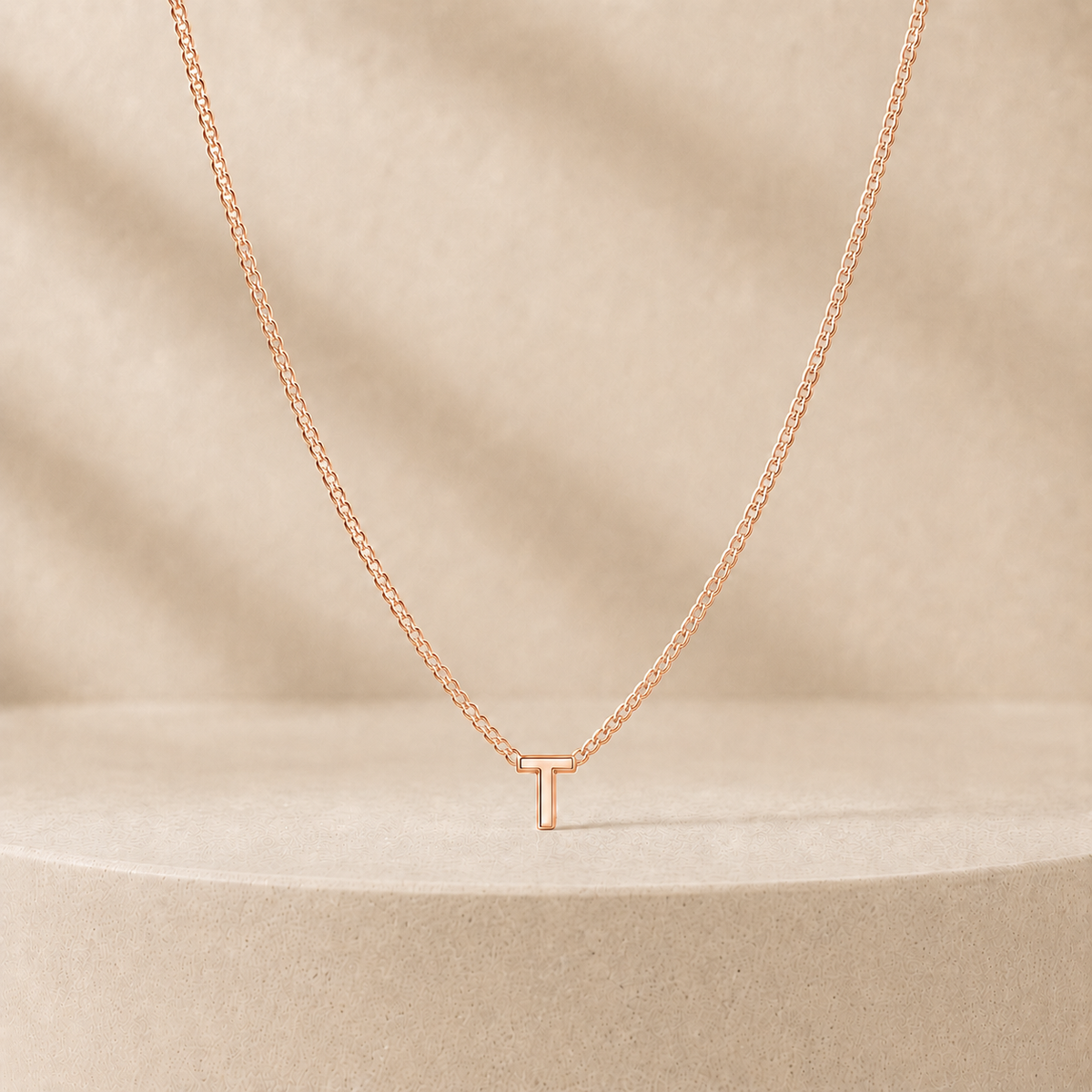 Custom Mini Letter Necklace 14K Rose Gold Initial T - Anthology Jewelry