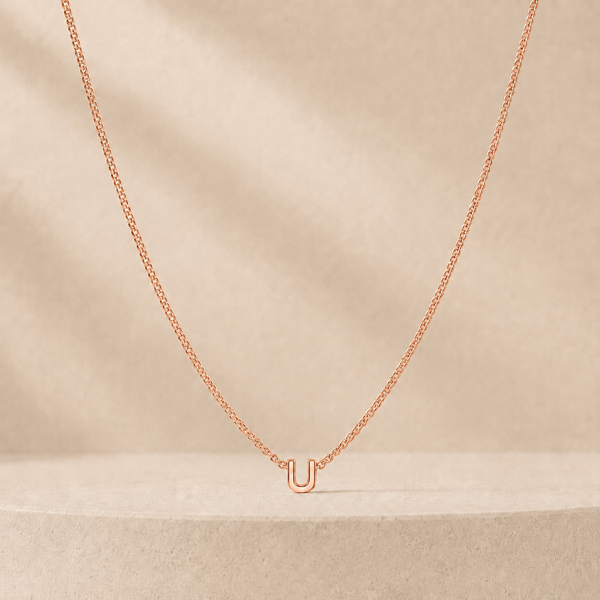 Custom Mini Letter Necklace 14K Rose Gold Initial U - Anthology Jewelry