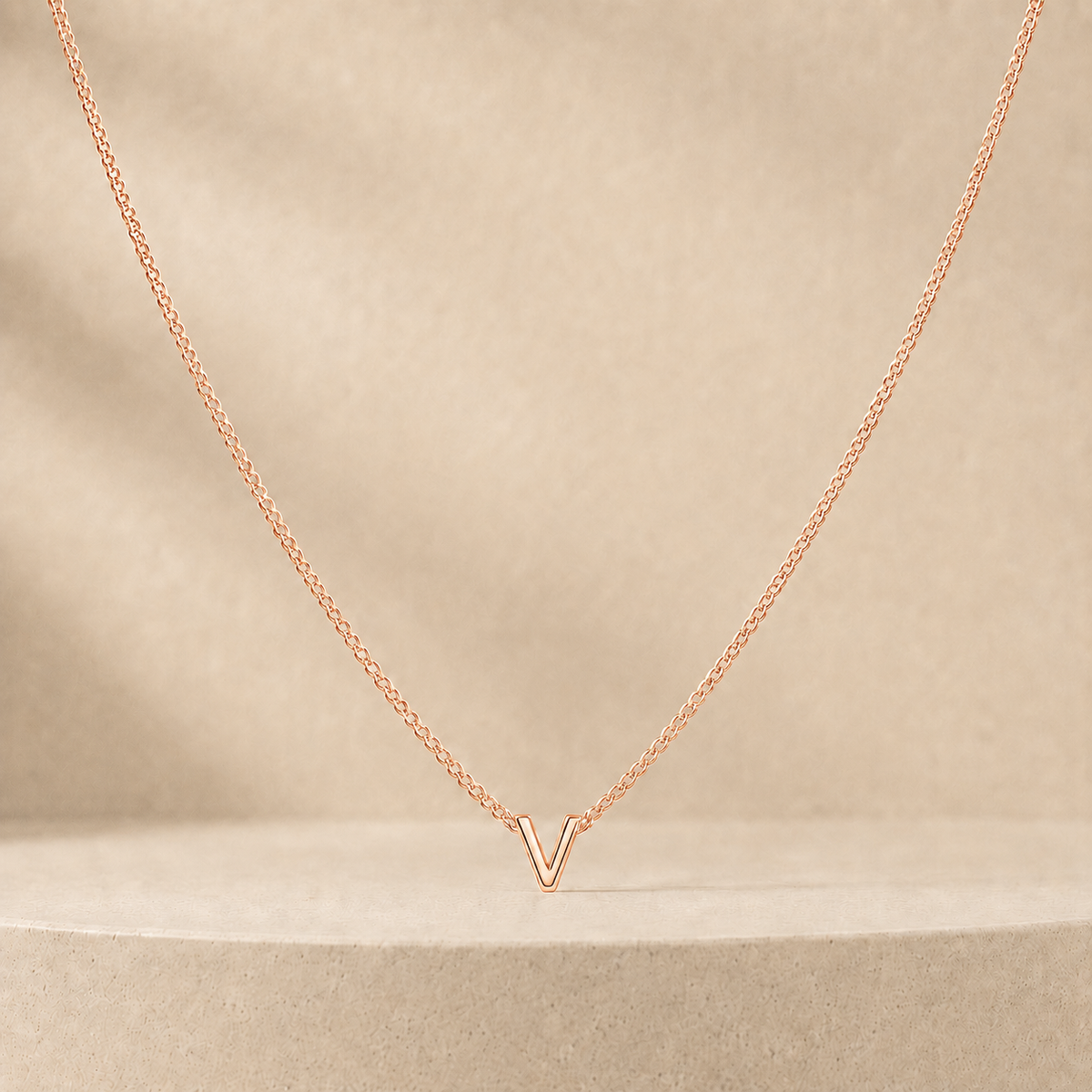 Custom Mini Letter Necklace 14K Rose Gold Initial V - Anthology Jewelry