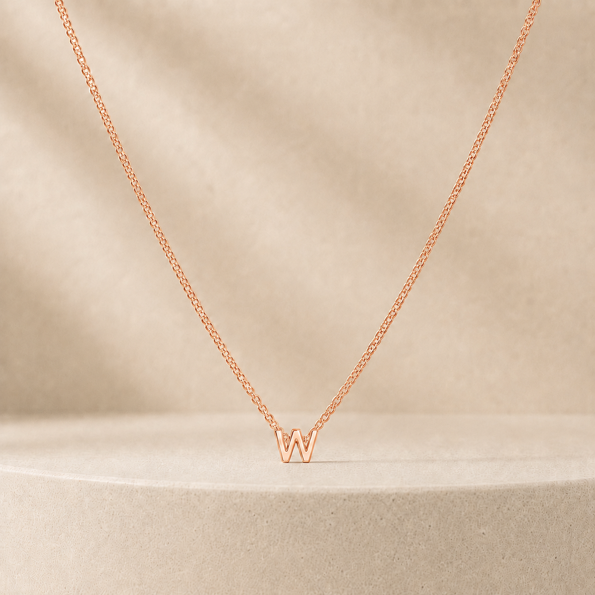 Custom Mini Letter Necklace 14K Rose Gold Initial W - Anthology Jewelry