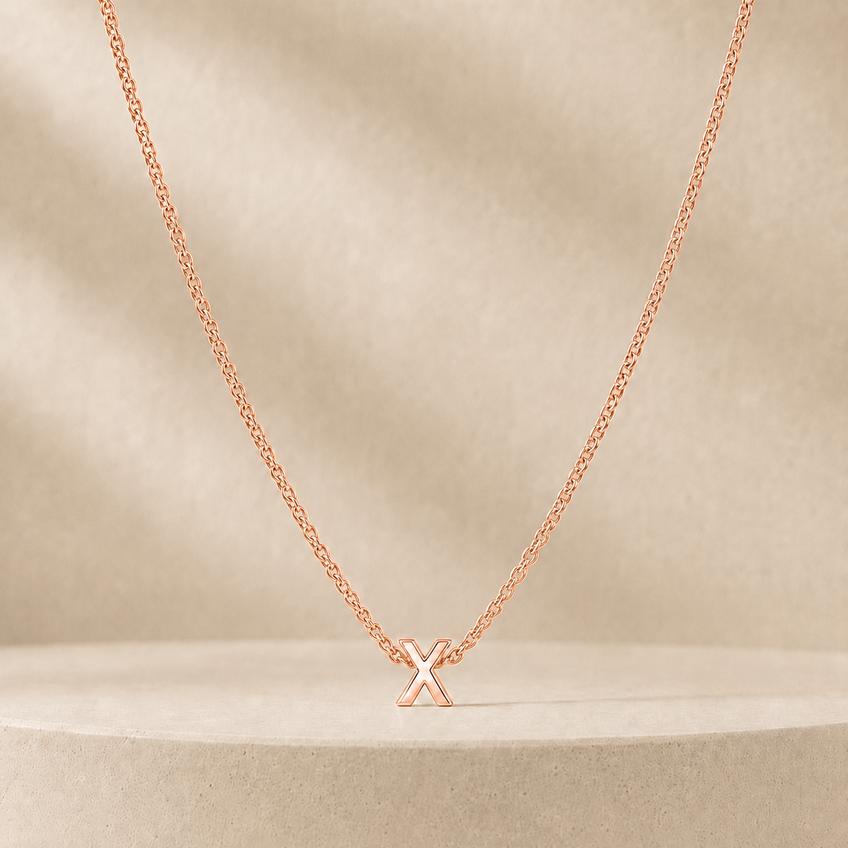 Custom Mini Letter Necklace 14K Rose Gold Initial X - Anthology Jewelry