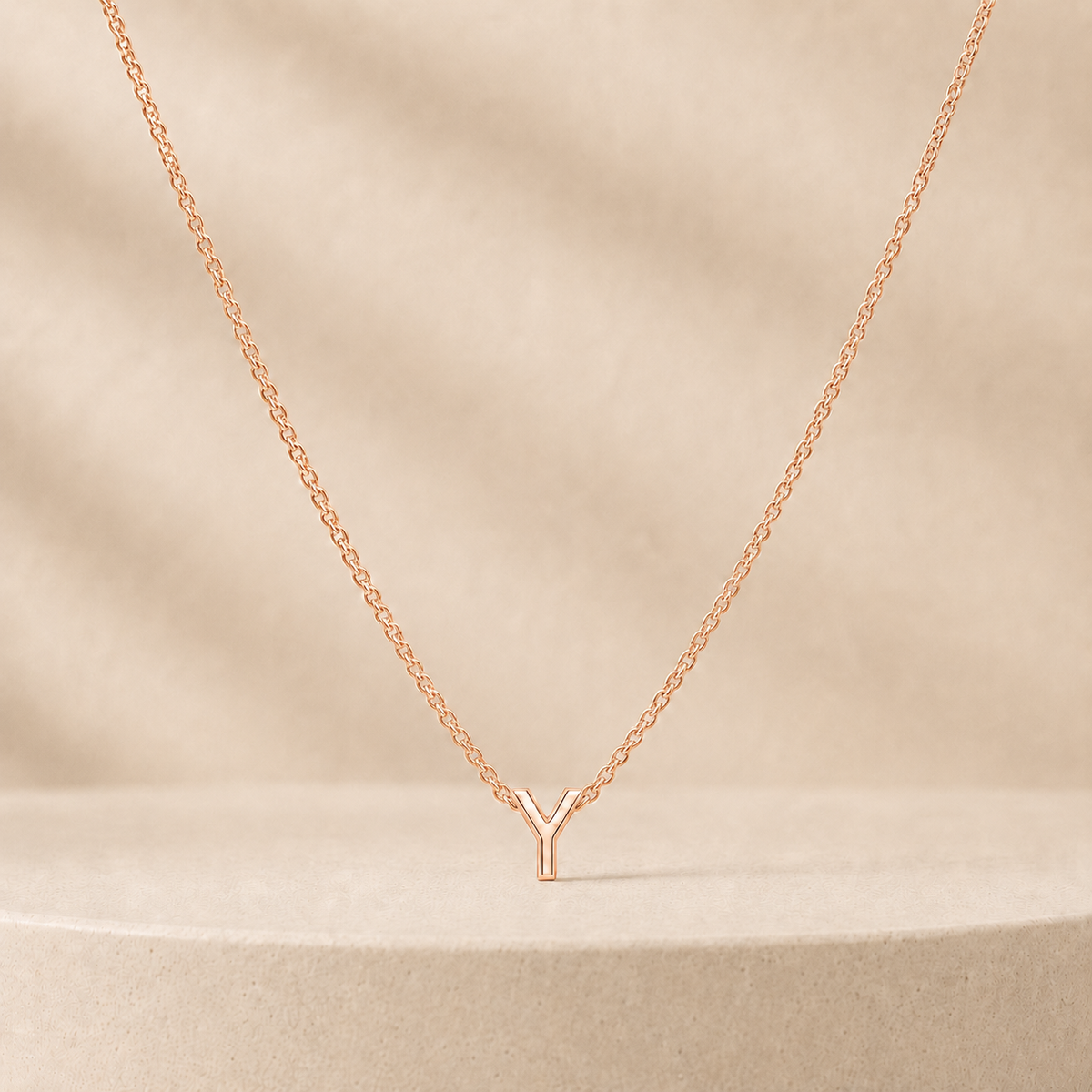 Custom Mini Letter Necklace 14K Rose Gold Initial Y - Anthology Jewelry