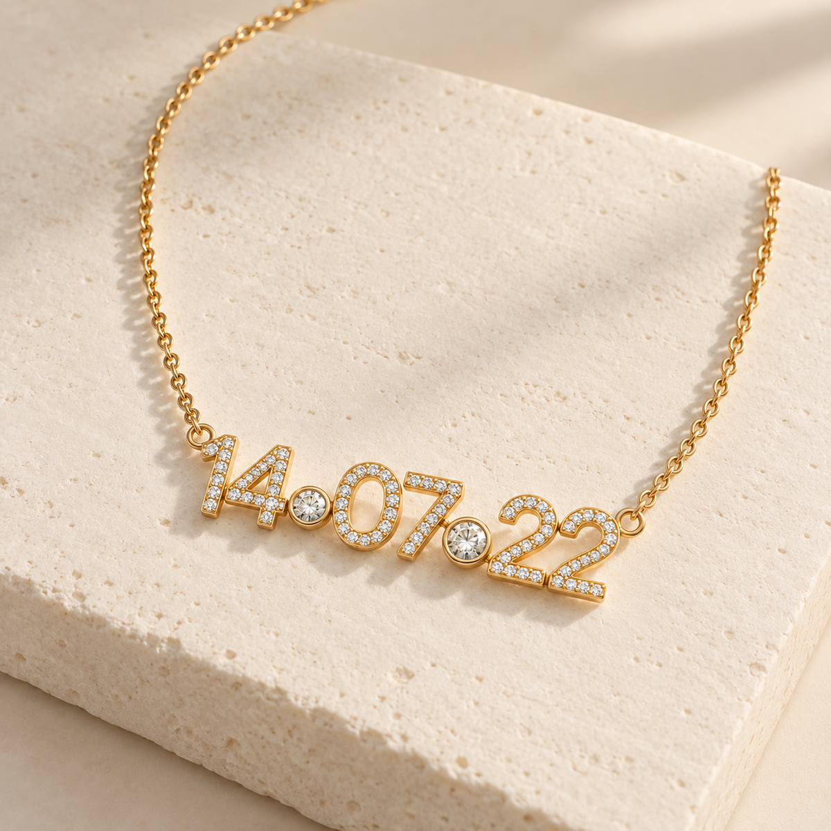 Custom Pavé Date Cutout Necklace styled product-only glamour view photo - Anthology Jewelry