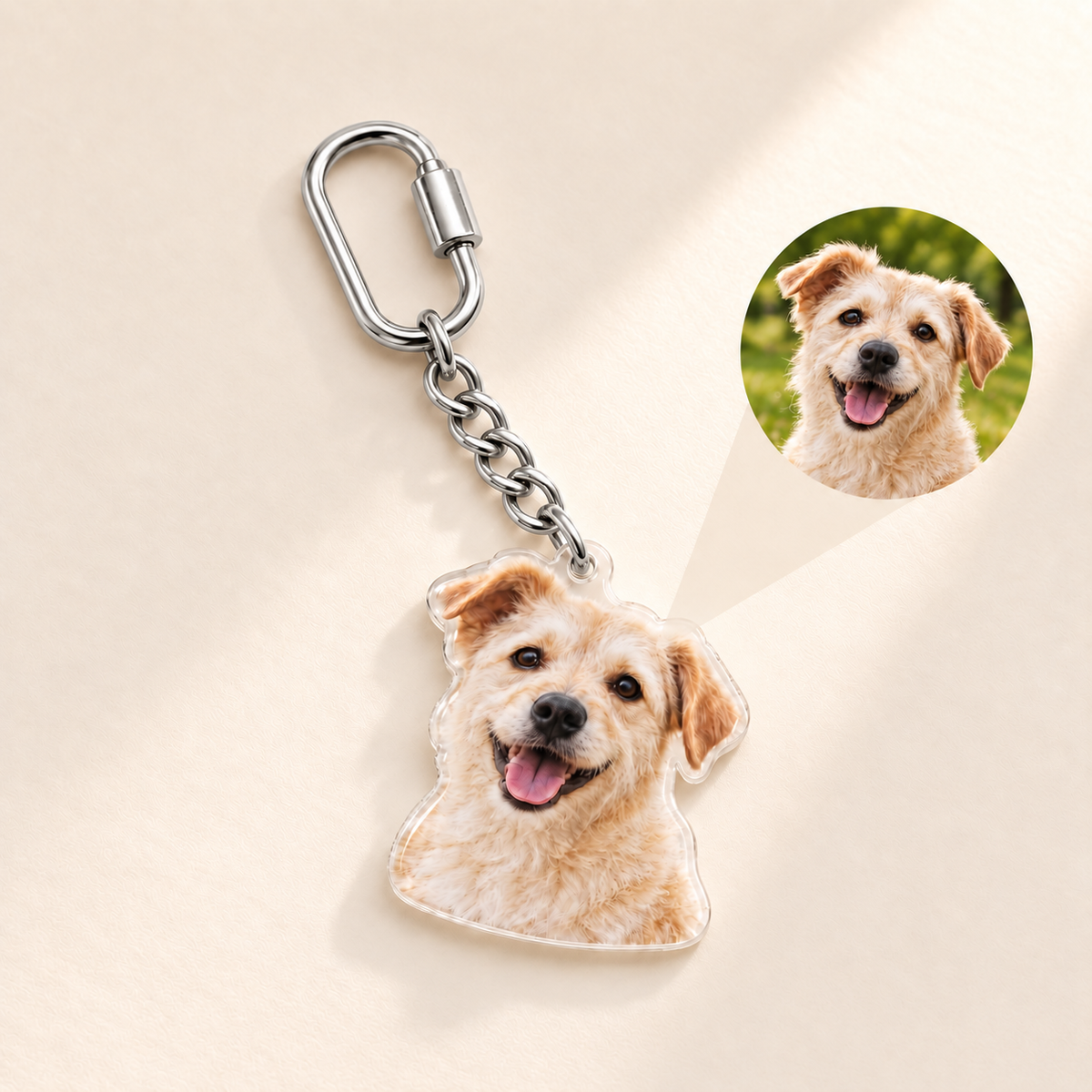 Custom Photo Bag Charm & Keychain silver hero photo - dog photo charm with source-photo inset Anthology Jewelry