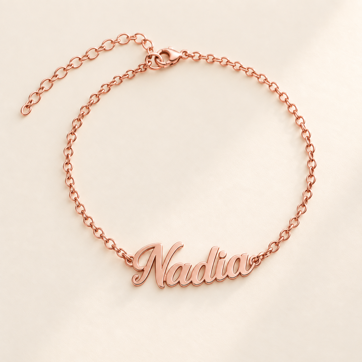 Custom Script Name Bracelet hero-rose-gold photo - rose gold Nadia bracelet same hero composition Anthology Jewelry