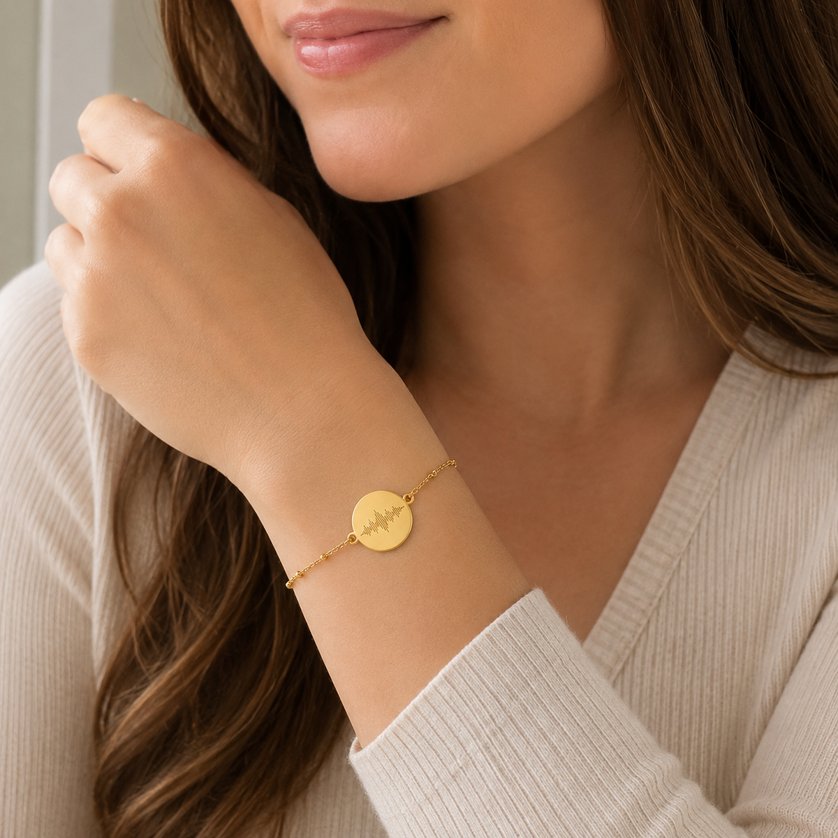 Custom Soundwave Bracelet, gold finish, lifestyle shot