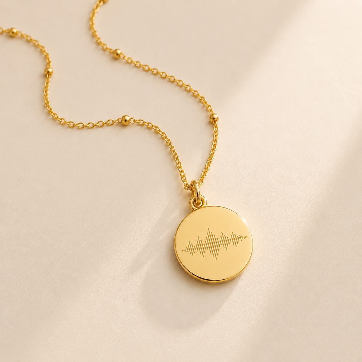 Custom Soundwave Necklace Disc Pendant lifestyle photo - personalized soundwave necklace Anthology Jewelry