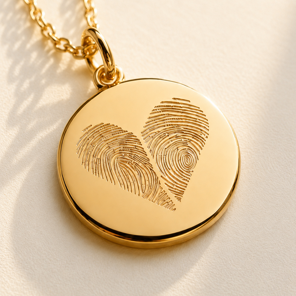 Custom Two Fingerprint Heart Necklace pendant close-up - Anthology Jewelry