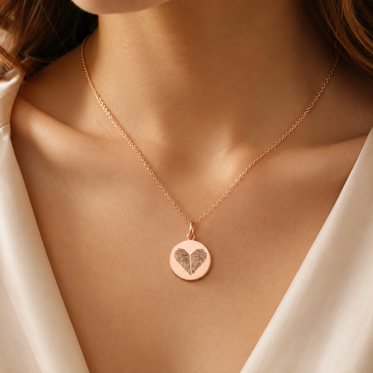 Custom Two Fingerprint Heart Necklace rose gold finish - Anthology Jewelry