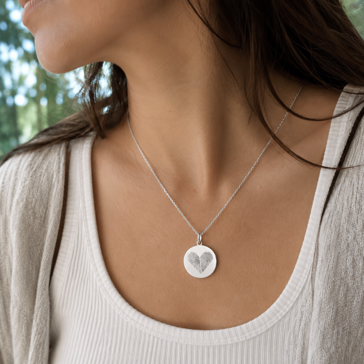 Custom Two Fingerprint Heart Necklace detail shot - Anthology Jewelry