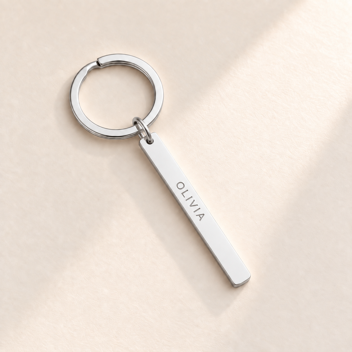 Custom Vertical Bar Keychain silver hero photo - OLIVIA engraving Anthology Jewelry